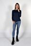 Women's Navy Blue Crew Neck Long Sleeve Bodysuit - 3