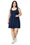 Large Size Ornamental Button Detailed Viscose Short Navy Blue Dress