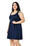 Large Size Ornamental Button Detailed Viscose Short Navy Blue Dress - 4