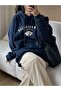 TRENDPUNKY Women's Black Rochelle Text Printed Oversize Hooded Sweatshirt ro