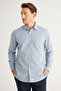 Men's White-Navy Blue Slim Fit Slim Fit Classic Collar 100% Cotton Printed Shirt - 4