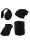 Men's Black Winter Fleece Fingerless Gloves - Beanie Neck Collar - Neck Type Earmuff Set of 4