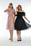 Women's Collar Belted Plus Size Black Chiffon Dress - 6