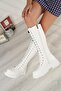 Lace-up Side Zipper White Leather Casual Women's Boots - 2