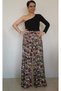 Pink Khaki green print wide-leg combed cotton Viscose Trouser Skirt with elastic waistband - 3