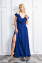 Crepe Fabric Thin Straps Slit V-Neck Long Blue Dress 582190 - 8