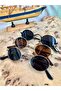 Unisex Silver Metal Frame Black Matte Small Round Sunglasses - 3