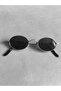 Unisex Silver Metal Frame Black Matte Small Round Sunglasses - 4