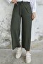 Waist Belted Loose Scuba Trousers - Dark Khaki - 3