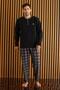 Black Red Plaid Patterned Fleece Men's Pajama Set - 2