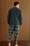 Green and White Plaid Patterned Fleece Men's Pajama Set - 3