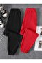 2-Piece Printed Jogger Sweatpants - Black And Red, Rubber Leg, High Waist, Winter