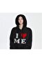 I Love Me Printed Oversize Zippered Black Unisex Hooded Cardigan