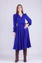 Sax Blue Midi Length Women's Double Breasted Collar Sleeve Nipple Frilly Long Sleeve Sleeve Nipple Frilly Belted Dress