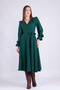 Emerald Midi Length Women's Double Breasted Collar Sleeve Nipple Frilly Long Sleeve Sleeve Nipple Frilly Belted Dress - 2