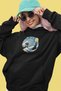 Starry Night Wave - Wave Printed Unisex Black Kangaroo Pocket Hooded Sweatshirt Hoodie - 4