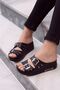 Orthopedic Sole High Heel Double Banded Daily Women's Slippers Black Color - 3