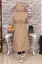 Text Detailed Hooded Coat Mink 15900 - 5