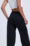 Women's Black Double Pocket Elastic Waist Loose Wide Leg Palazzo Sweatpants - 7