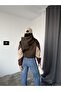 Women's Three Color Garnished Khaki Hooded Sweatshirt - 6