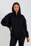 Black Kangaroo Pocket Hooded Zippered Inside Cotton Oversize Women's Sweatshirt - 6