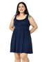 Large Size Ornamental Button Detailed Viscose Short Navy Blue Dress - 2
