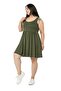 Large Size Ornamental Button Detailed Viscose Short Khaki Dress - 4