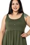Large Size Ornamental Button Detailed Viscose Short Khaki Dress - 5