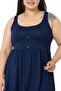 Large Size Ornamental Button Detailed Viscose Short Navy Blue Dress - 5