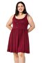Large Size Ornamental Button Detailed Viscose Short Claret Red Dress - 2