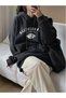 TRENDPUNKY Women's Black Rochelle Text Printed Oversize Hooded Sweatshirt ro