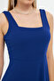 Flexible Crepe Fabric Thick Strap Square Neck Midi Length Flared Design Cobalt Blue Evening Dress 086 - 2