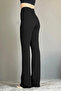 Black High Waist Ribbed Stitch Shaping Palazzo Women's Pants - 3