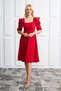 Women's Crepe Fabric Short Sleeve Square Collar Midi Length Red Dress 080 - 5