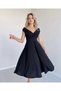 Women's Short Sleeve Double Breasted Collar Skirt Flounce Crepe Dress - 2