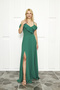Crepe Fabric Thin Straps Slit V-Neck Long Green Dress 582190 - 7