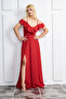 Crepe Fabric Thin Straps Slit V-Neck Long Red Dress 582190 - 7