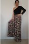 Pink Khaki green print wide-leg combed cotton Viscose Trouser Skirt with elastic waistband - 5