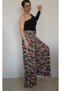 Pink Khaki green print wide-leg combed cotton Viscose Trouser Skirt with elastic waistband - 2