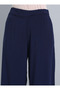 Navy Blue Viscose Trousers - Wide Leg and Elastic Waist - Basic - 4
