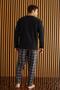 Black Red Plaid Patterned Fleece Men's Pajama Set - 3