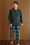 Green and White Plaid Patterned Fleece Men's Pajama Set - 2