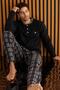 Black Red Plaid Patterned Fleece Men's Pajama Set