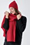 Women's Soft Buttoned Knitted Detailed Scarf Beanie Set Red 24W132 - 3