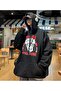 Kaisen Poster Printed Oversize Zippered Black Unisex Hooded Cardigan