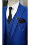 Men's Suit Italian Cut Slim Fit Jacket Vest Trousers-Sax Blue - 4