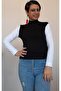 SLEeves white color block BLACK half turtleneck combed cotton Viscose T-shirt - 4