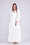 White Maxi Length Women's Double Breasted Collar Sleeve Nipple Frilly Long Sleeve Sleeve Nipple Frilly Belted Dress - 2