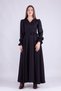 Black Maxi Length Women's Double Breasted Collar Sleeve Nipple Frilly Long Sleeve Sleeve Nipple Frilly Belted Dress