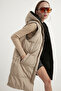 Women's Black Cream Double Sided Hooded Long Puffer Vest - 2